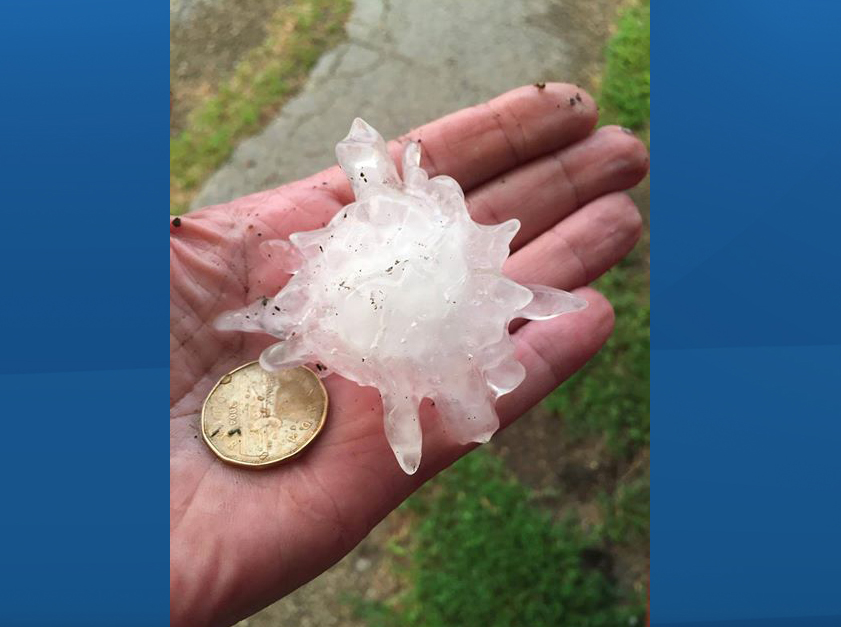 Large hail fell in Alexander, Manitoba Monday night. David Matthews snapped this picture of the hail that fell in his yard. 
