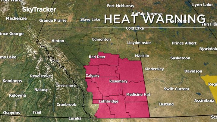 Heat warnings in Alberta as of 4:45 p.m. Wednesday, July 5, 2017. 