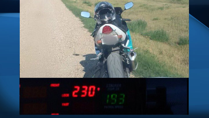 A motorcyclist is facing criminal charges after being clocked by police doing over double the speed limit east of Saskatoon.