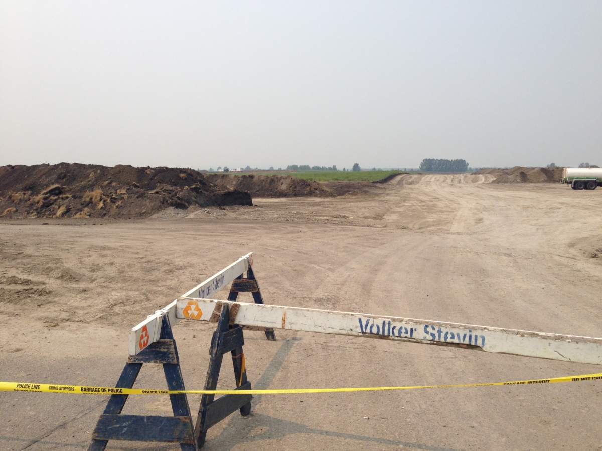 RCMP are investigating following the discovery of human remains at a construction site in Okotoks, Alta., on July 17, 2017.