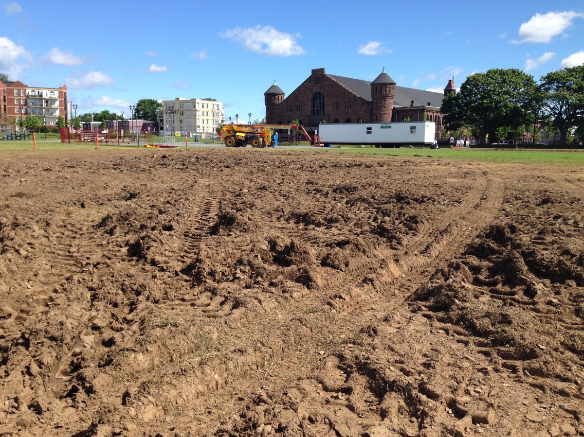 A portion of the Halifax Common covered in mud days after the Canada 150 Concert. 