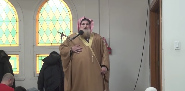 Imam Sheikh Muhammad ibn Musa Al Nasr seen during a sermon in Montreal.