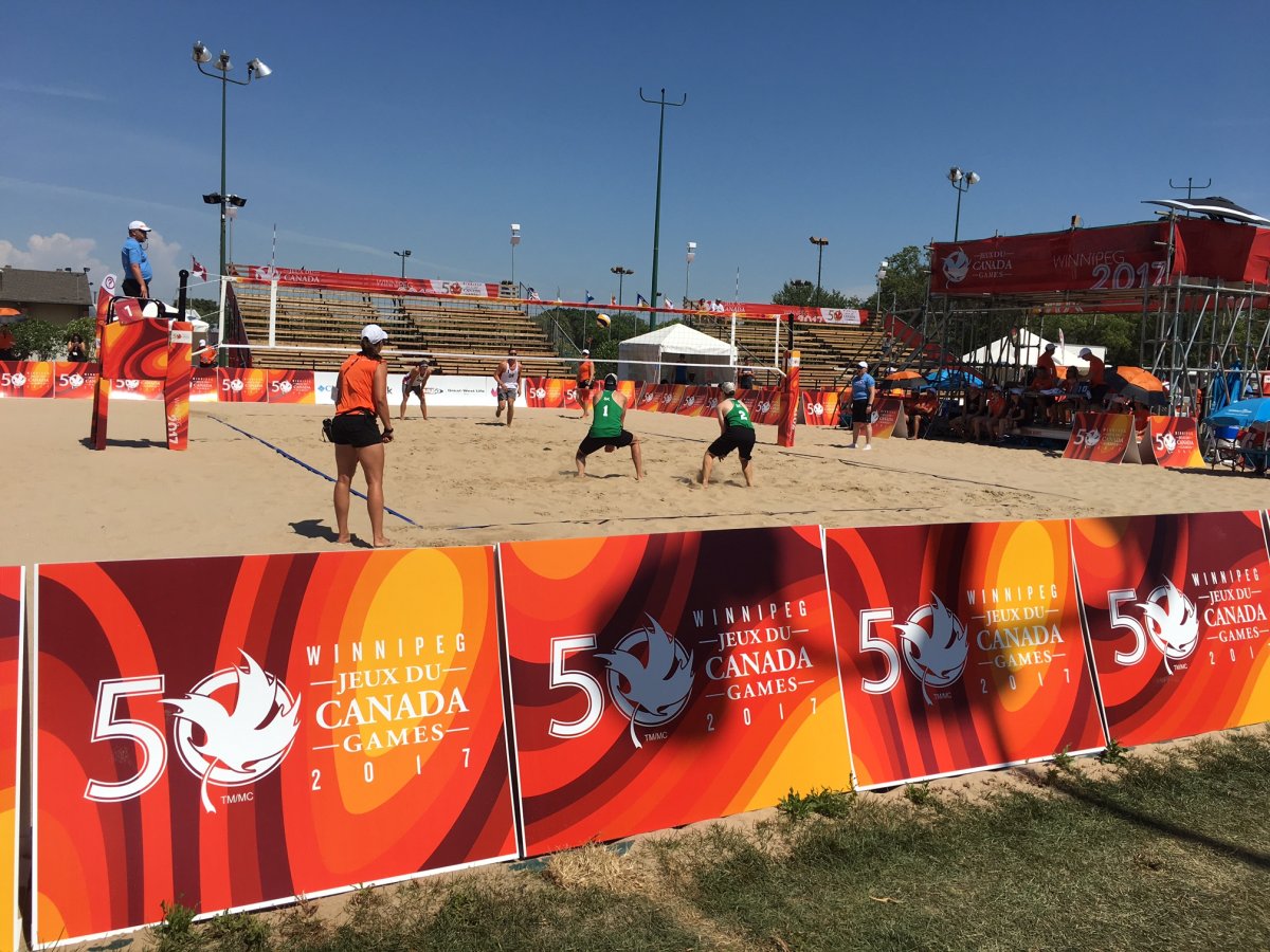 A beach volleyball match at Sargent Park. July 31, 2017.
