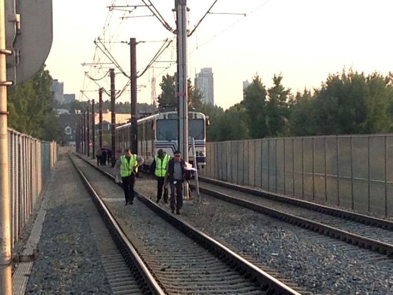 Calgary police investigate after a vehicle and a Ctrain collided in southeast Calgary on Tuesday, July 18, 2017. 