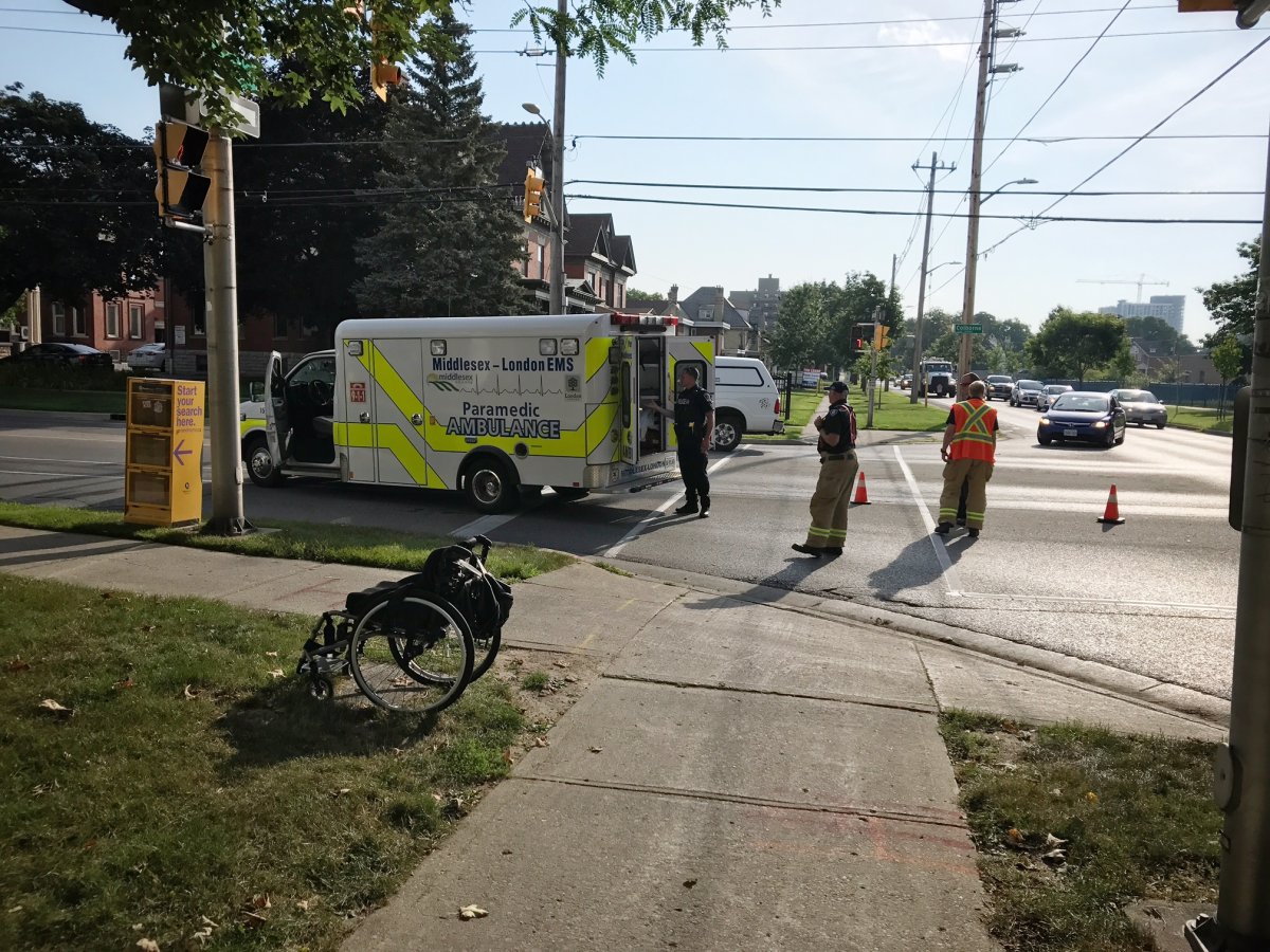 Emergency crews were on the scene of pedestrians struck by a car at on July 21, 2017 at Queens Ave. and Colborne St. in London, Ont.