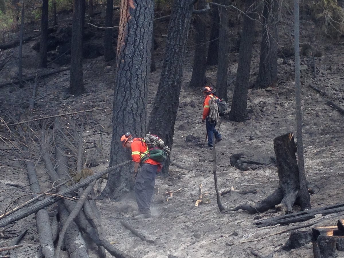 Fire fighters deal with hot spots inside the Princeton wildfire perimeter.