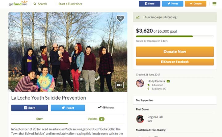A La Loche, Sask., woman has started a crowdfunding page online to prevent aboriginal youth suicide.