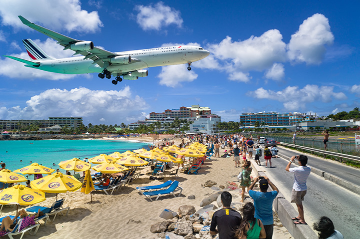 An Air France flight pictured landing at the Princess Juliana International Airport in St. Maarten.