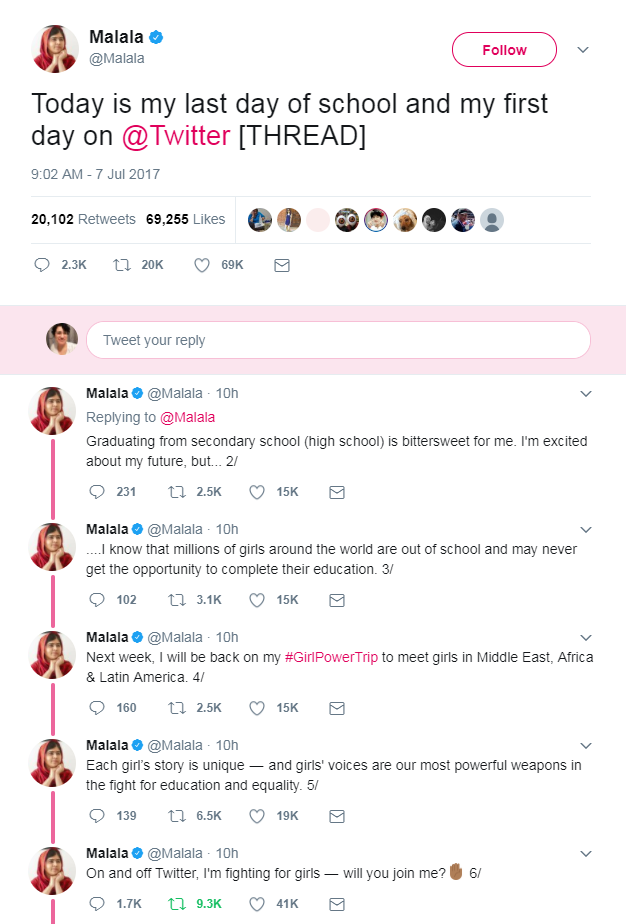Malala Yousafzai graduates high school and tweets for the first time - image