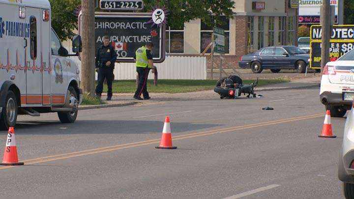Saskatoon police said a motorcyclist was seriously injured in a crash Wednesday afternoon.