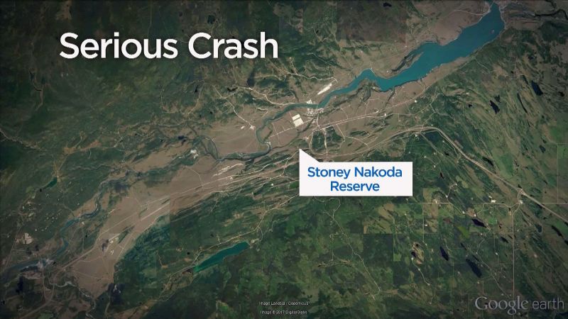Three people were injured in a crash on the Stoney Nakoda reserve on Tuesday, July 25, 2017. 