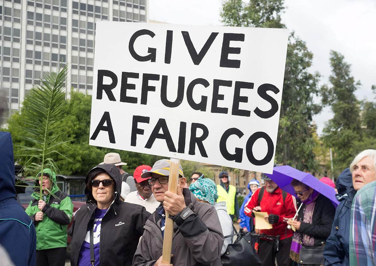 Protesters marched to South Australia parliament to demand the closure by the Australian government of the offshore immigration detention centres in Manus and Nauru.