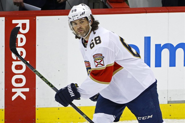 In this March 19, 2017, file photo, Florida Panthers' Jaromir Jagr skates in the team's NHL hockey game against the Pittsburgh Penguins.