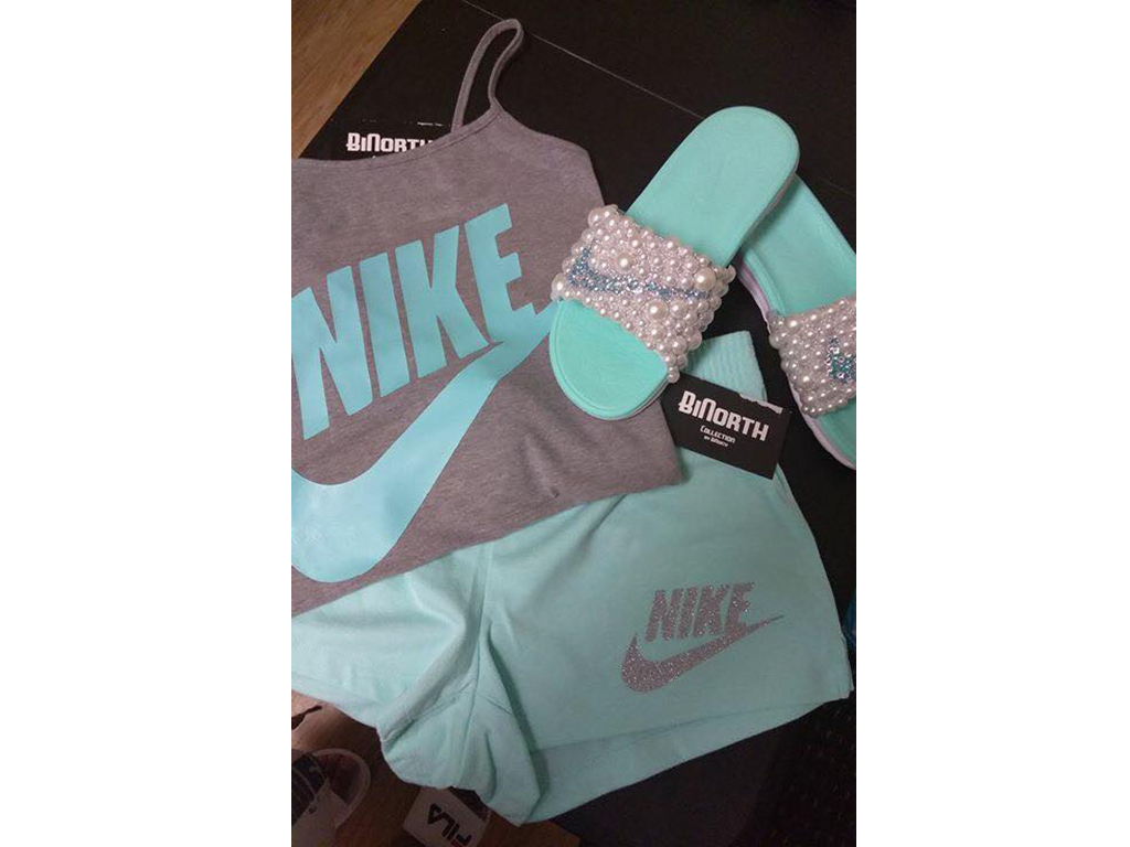 blue and pink nike outfit