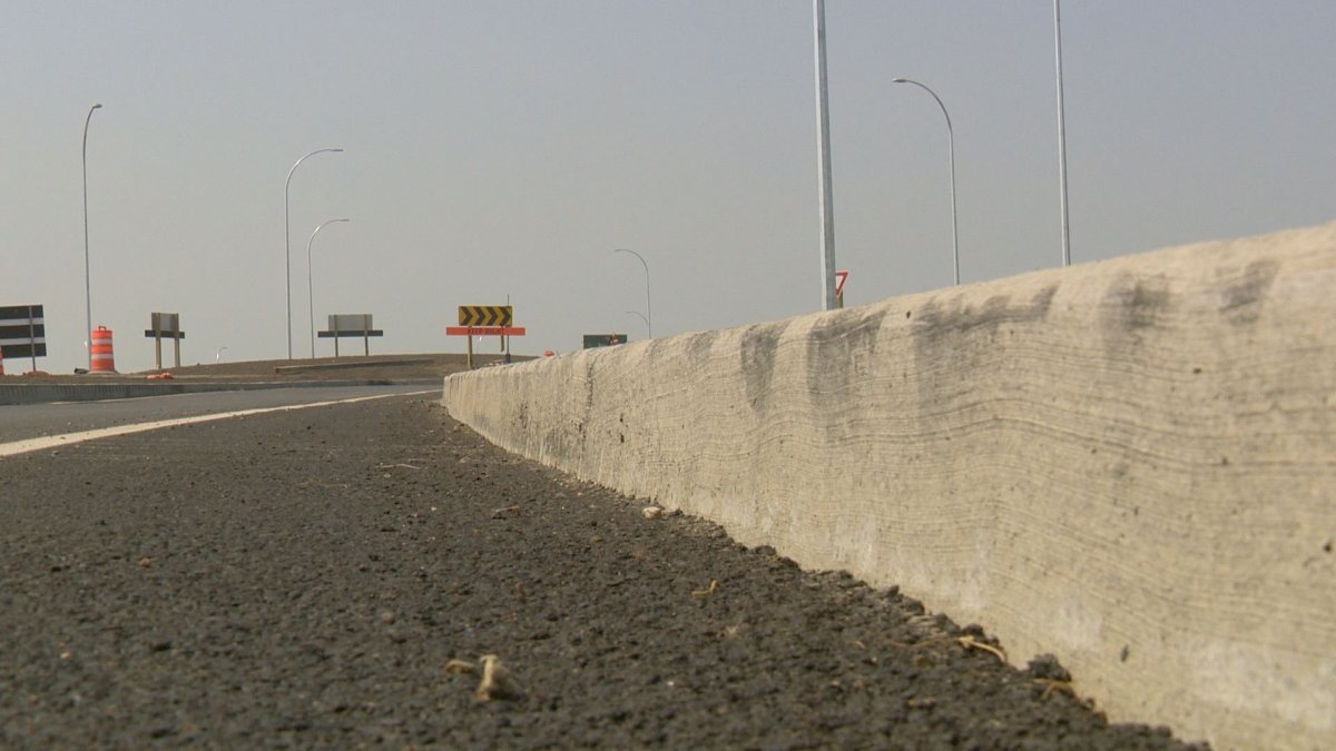 Tire scuff marks dot the access roads to the roundabouts on the Balgonie Overpass. 