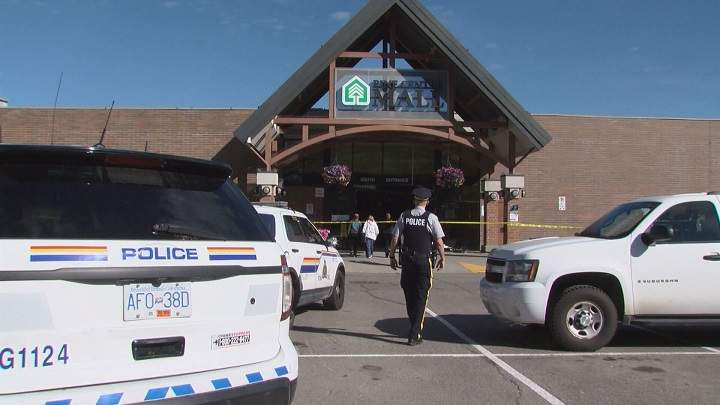 RCMP on the scene after a suspect smashed his flatbed truck into a Prince George mall on July 4, 2017.