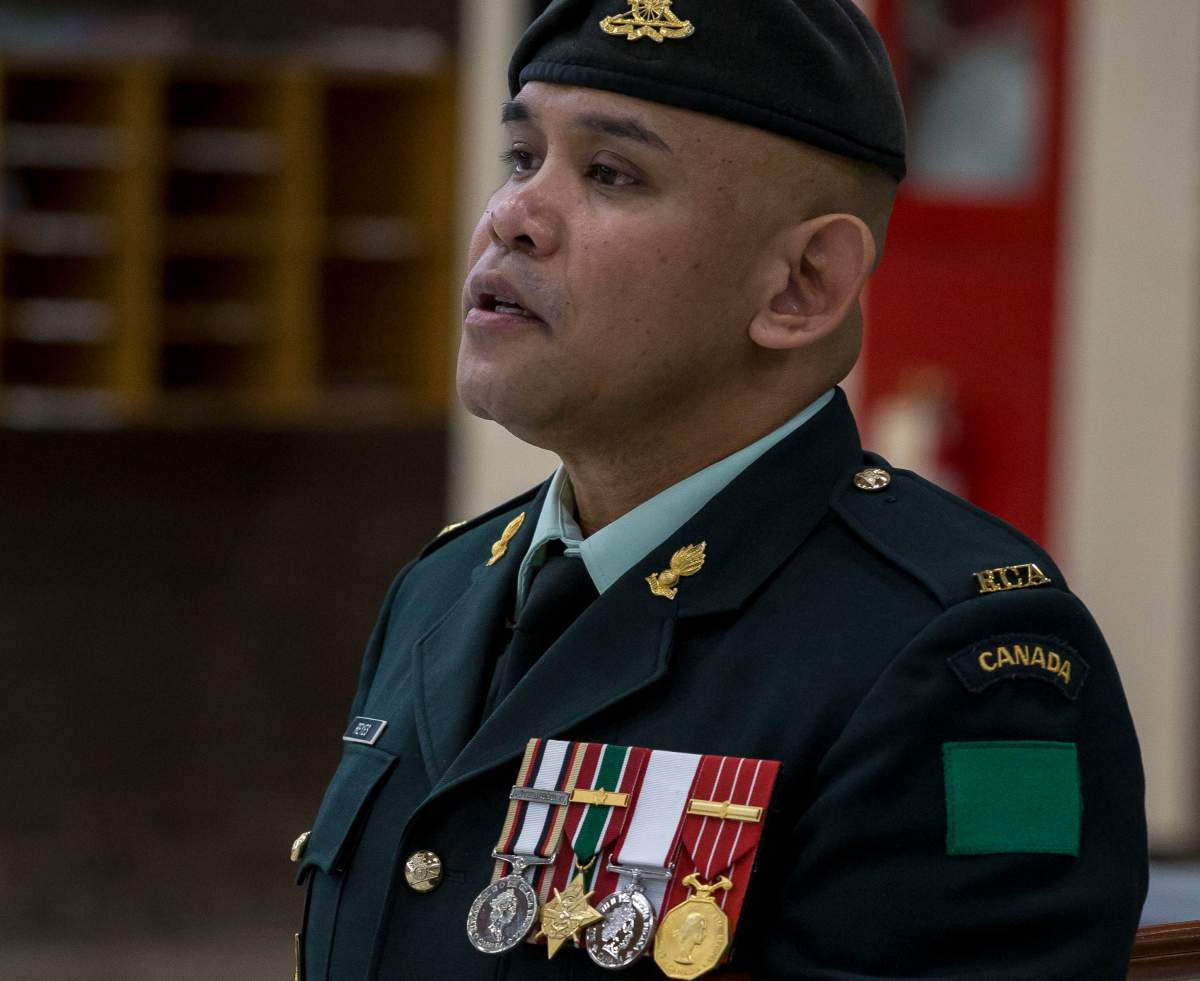 Master Warrant Officer Mardie Reyes is shown on the parade square at Moss Park Armoury in a photo dated Sept. 10, 2016.