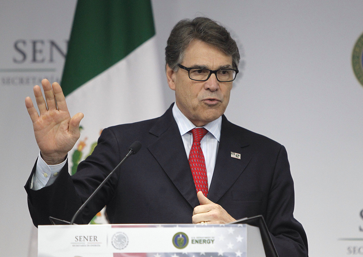 Rick Perry speaks during a media appearance in Mexico City.