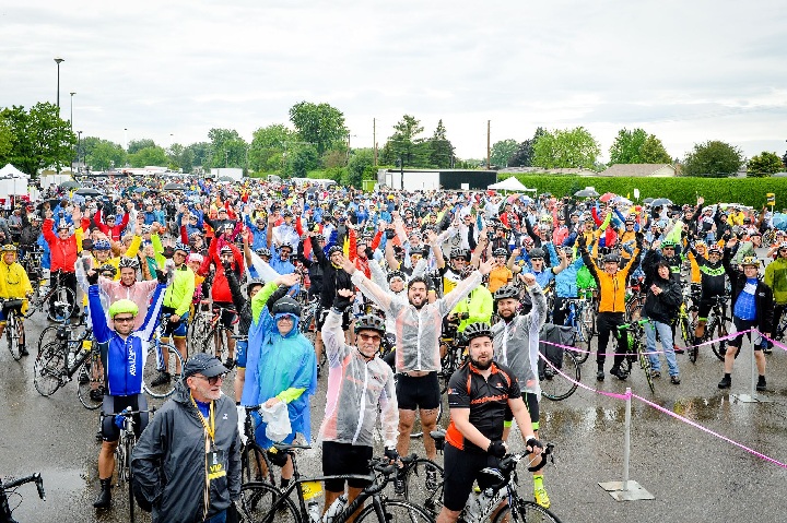 Cyclists take part in the ninth edition of the Enbridge Ride to Conquer Cancer, a two-day ride from Montreal to Quebec City on Sunday, July 9, 2017.
