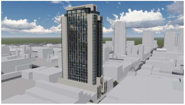 3D rendering of proposed Rygar highrise on Dundas Street.