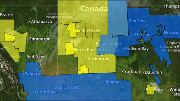 Central and northern Saskatchewan under severe thunderstorm watch, heat warning remains in place for southern parts of the province.