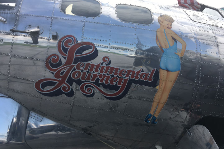 The 'Sentimental Journey,' a Second World War B-17 bomber, sits on the tarmac at Kingston airport.