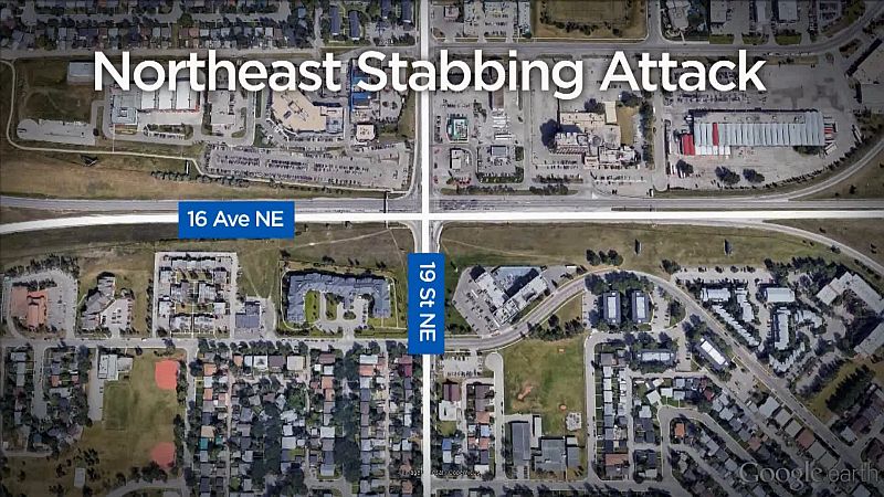 Calgary police investigate a  stabbing in the area of 19 Street N.E. and 16 Avenue N.E.  on Sunday, July 23, 2017. 