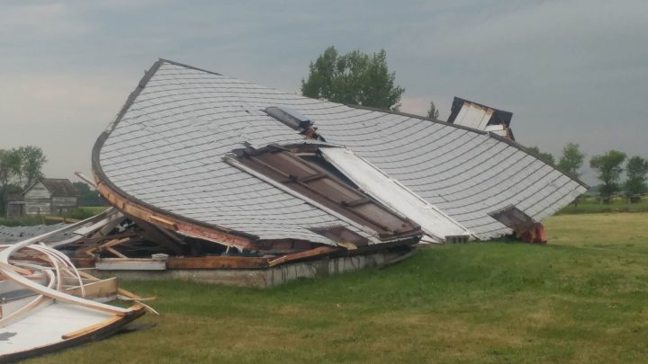Images of the curling club in Strongfield, Sask that was destroyed during a severe storm on Thursday evening