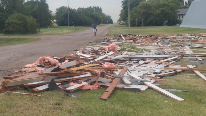 Images of the curling club in Strongfield, Sask that was destroyed during a severe storm on Thursday evening