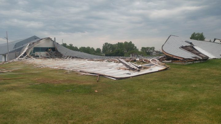 Images of the curling club in Strongfield, Sask that was destroyed during a severe storm on Thursday evening