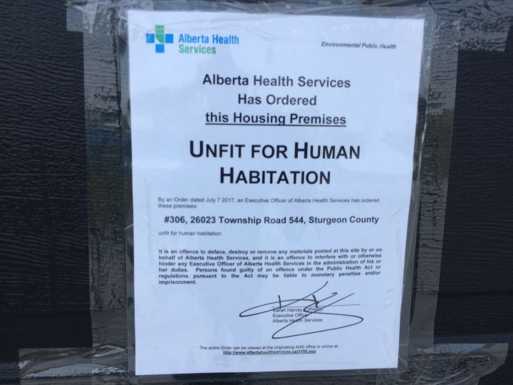 An AHS executive order, issued last week, states the house at 306-26023 Township Road 544 has been deemed “unfit for human habitation.”