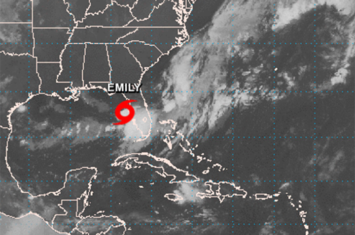 Tropical Storm Emily has formed in the Gulf of Mexico off the coast of west-central Florida and is expected to move inland across the peninsula.

