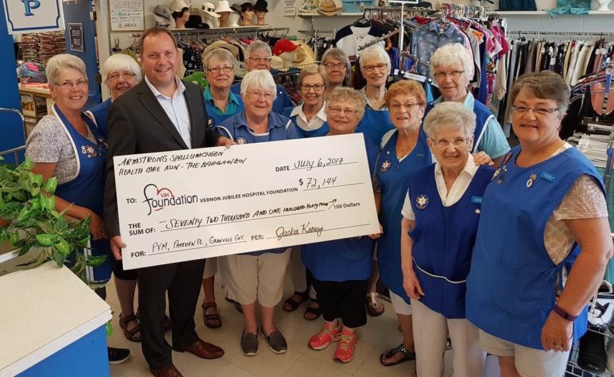 The Armstrong Spallumcheen Health Care Auxiliary has donated $72,144 to the Vernon Jubilee Hospital Foundation. 