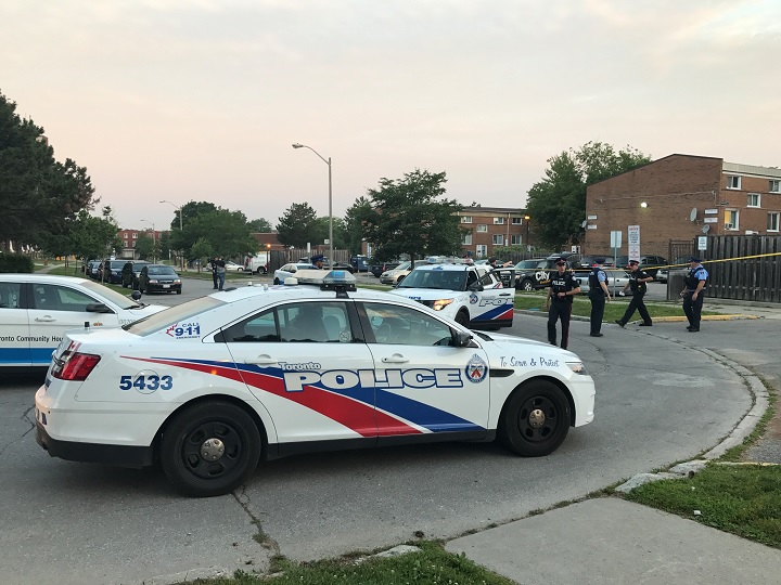 Police investigate a shooting at Wakunda Place in east-end Toronto on July 19, 2017.