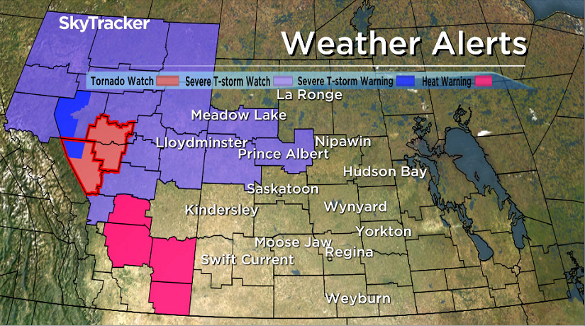Severe thunderstorm watch issued for Prince Albert, North Battleford, Lloydminster and Meadow Lake on Thursday, July 13, 2017.