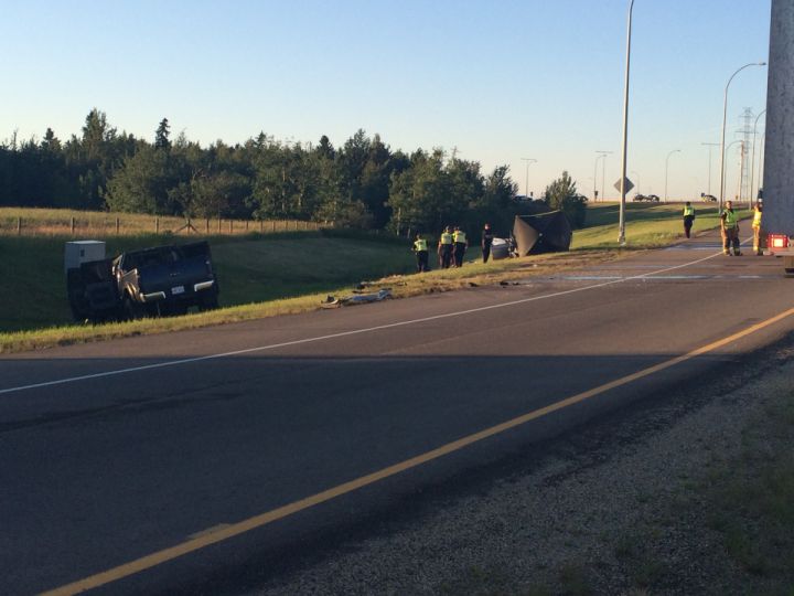 A serious crash that appeared to involve a pickup truck and a car shut down a freeway off-ramp in west Edmonton Monday night.