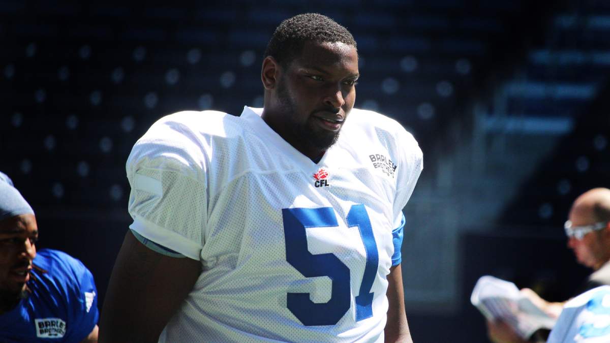 Jermarcus Hardrick, seen during practice for the Winnipeg Blue Bombers.