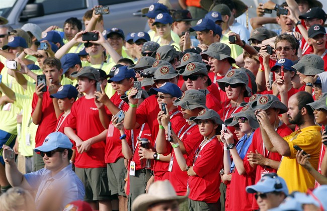 Scouts and their leaders listen to President Donald Trump at the 2017 National Boy Scout Jamboree at the Summit in Glen Jean, W.Va., Monday, July 24, 2017.
