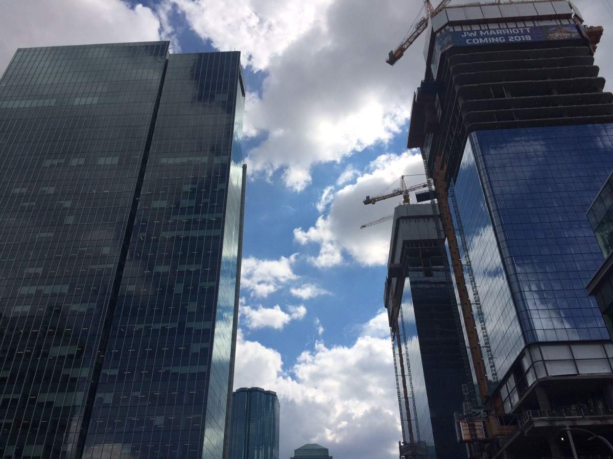 Towers in downtown Edmonton, near 104 Avenue and 101 Street on Wednesday, Aug. 2, 2017.