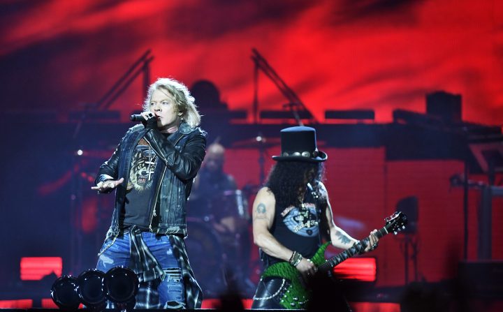 Axl Rose, lead singer, and Slash, guitarist of U.S. rock band Guns N' Roses, performs during a concert at Friends Arena in Stockholm, Sweden, Thursday evening, June 29, 2017.
