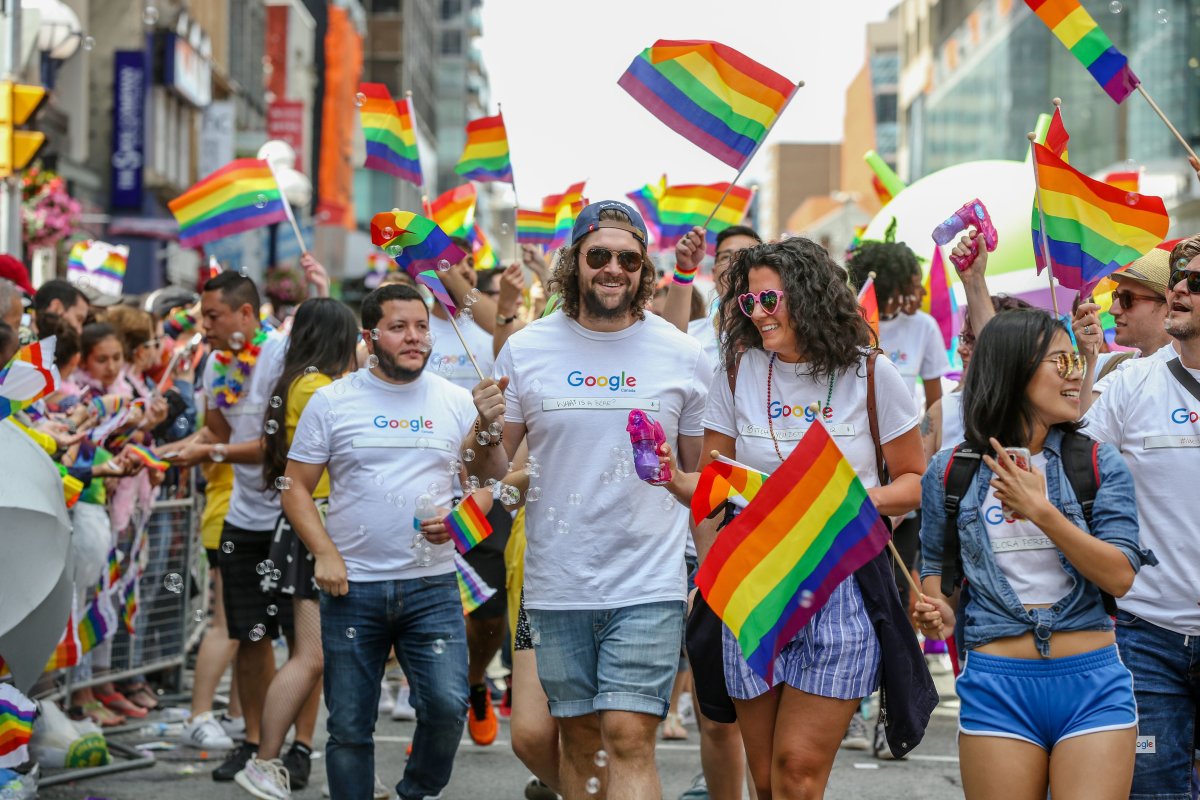 Google employees march with Rainbow flags
LGBTQ Pride Parade, Toronto, Canada - 25 Jun 2017.