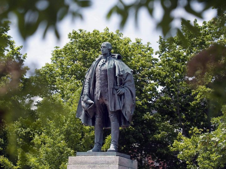 A statue of Edward Cornwallis stands in a Halifax park.