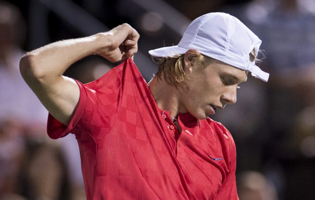 Denis Shapovalov of Canada seen during his match versus Alexander Zverev of Germany during the semifinals at the Rogers Cup tennis tournament, Aug. 12, 2017 in Montreal. 