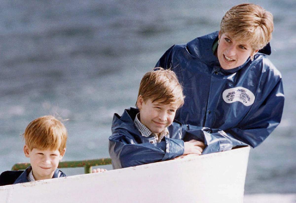 Diana, Princess of Wales, enjoys a ride on the Maid of Mist in Niagara Falls, Ontario, with her sons Prince Harry and Prince William, in October 1991.