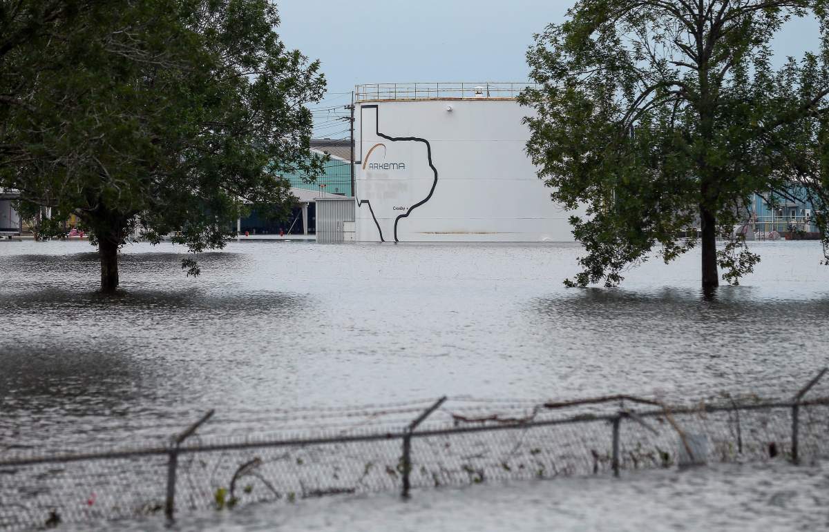 The Arkema Inc. chemical plant is flooded from Tropical Storm Harvey, Wednesday, Aug. 30, 2017, in Crosby, Texas.