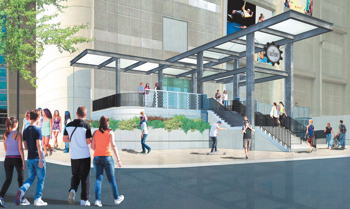 Artistic rendering of the entrance to The Factory entertainment centre.