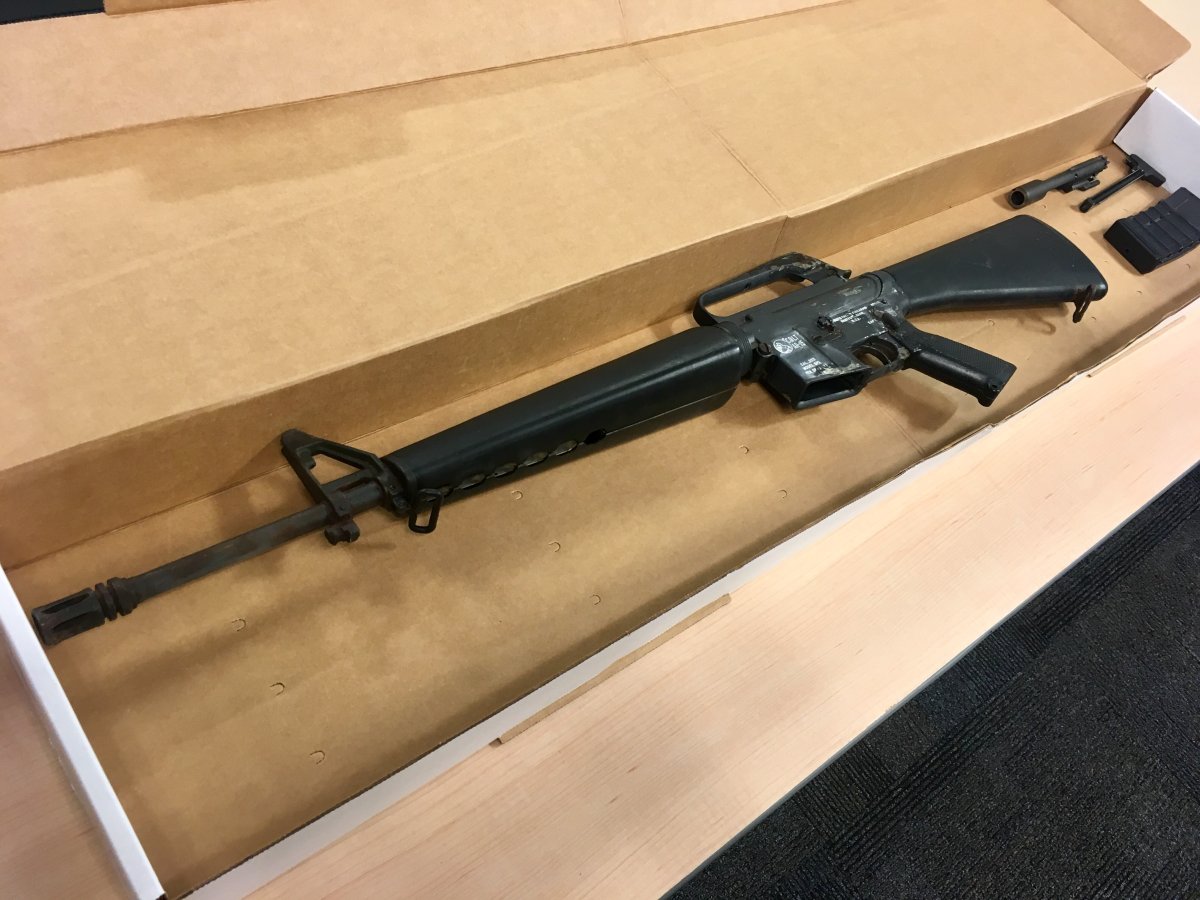 Semi-automatic AR15 rifle seized by Winnipeg police.
