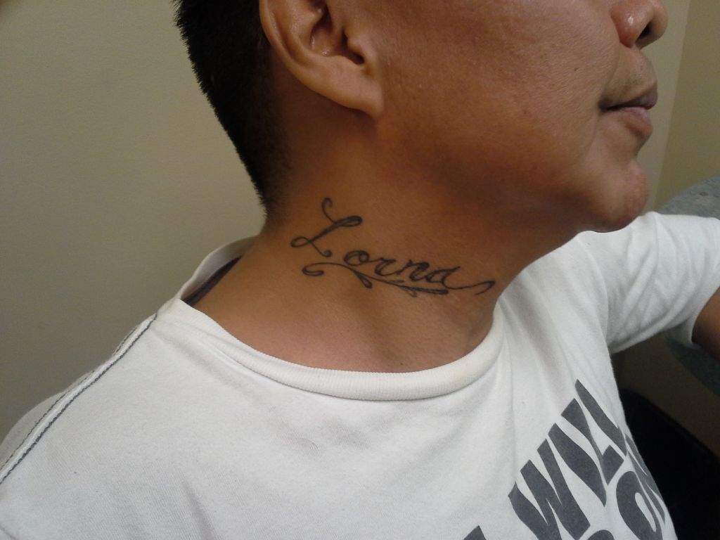 A tattoo on the right side of Brendan Billy’s neck. Billy, a high-risk sex offender, is set to live in Vancouver after completing a 15-year sentence, police said on Aug. 28, 2017.