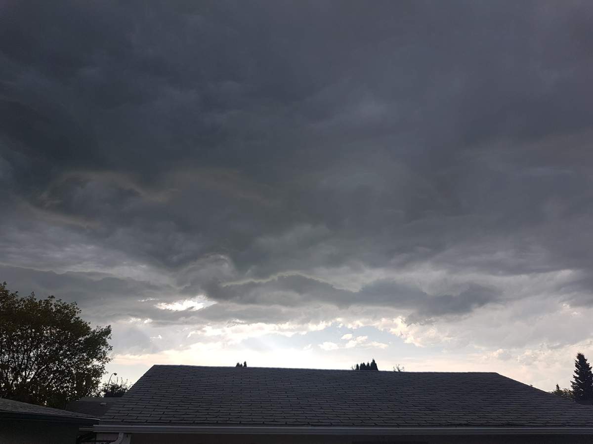 Dark clouds approaching Leduc on August 24.