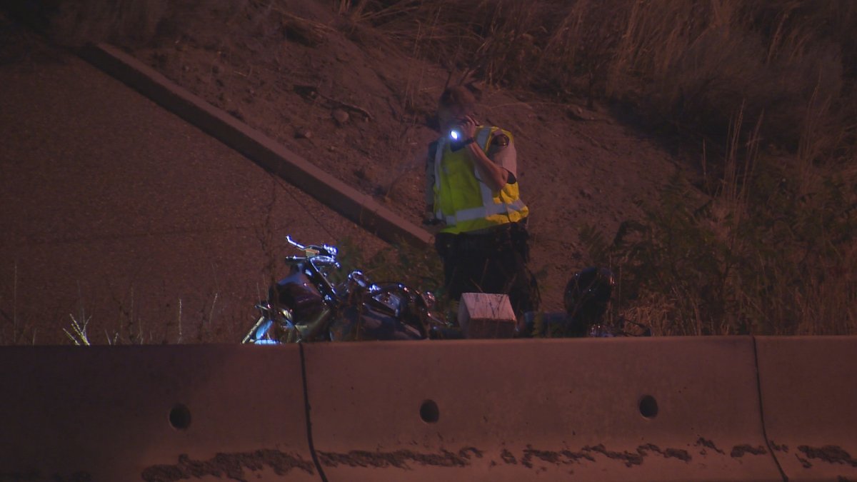 RCMP continue to investigate the cause of a motorcycle crash near West Kelowna Tuesday night. 